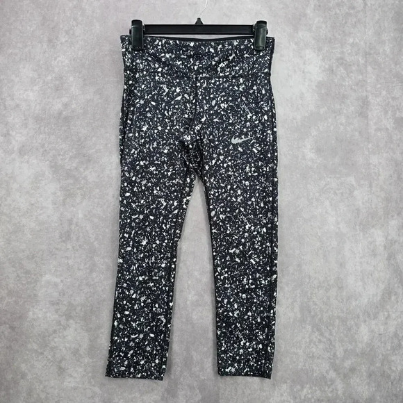 Nike Black Gray Geometric Polka Dot Cropped Active Legging Pants Bottoms Small - Picture 1 of 6
